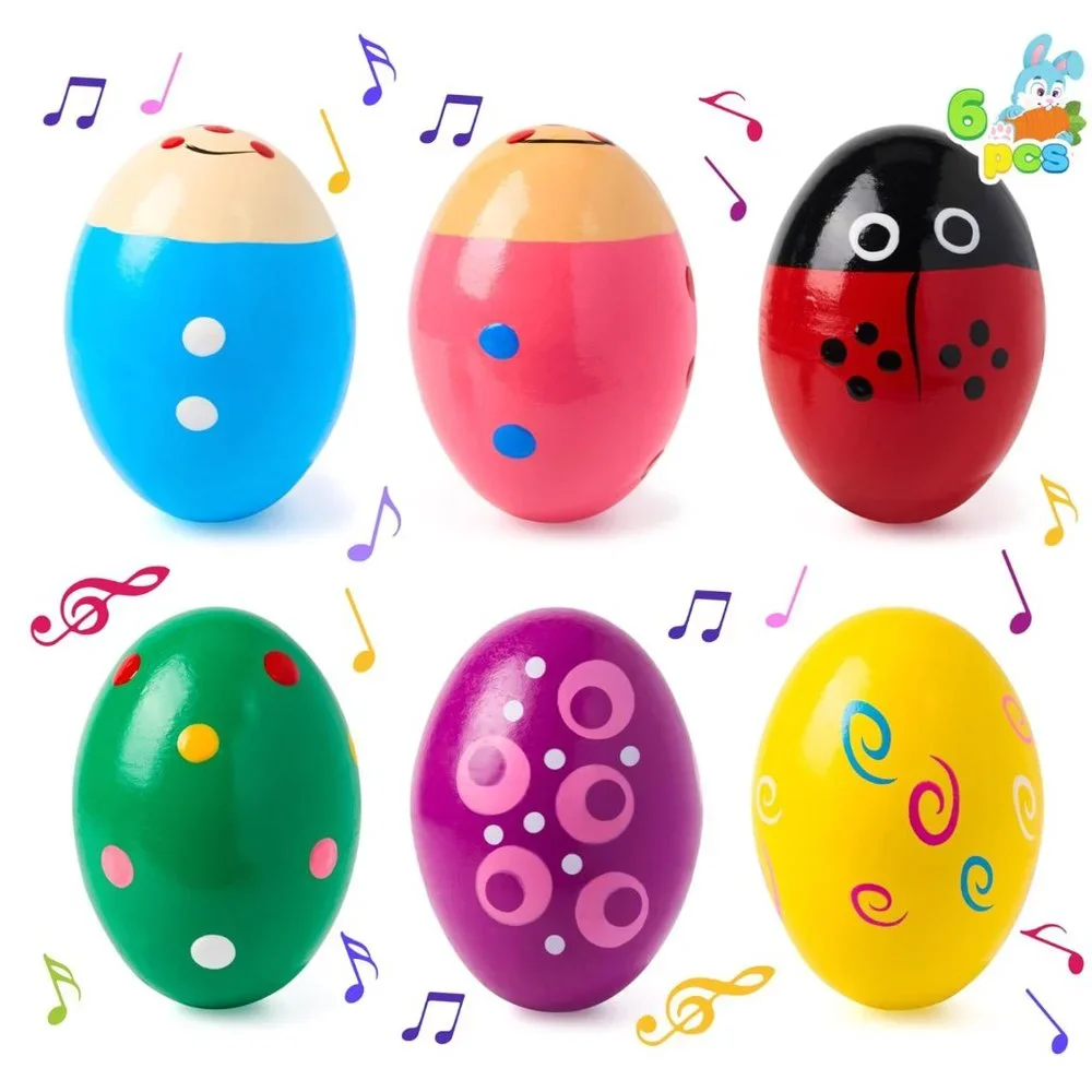 6 Music Easter Wooden Eggs - Shakers and Play